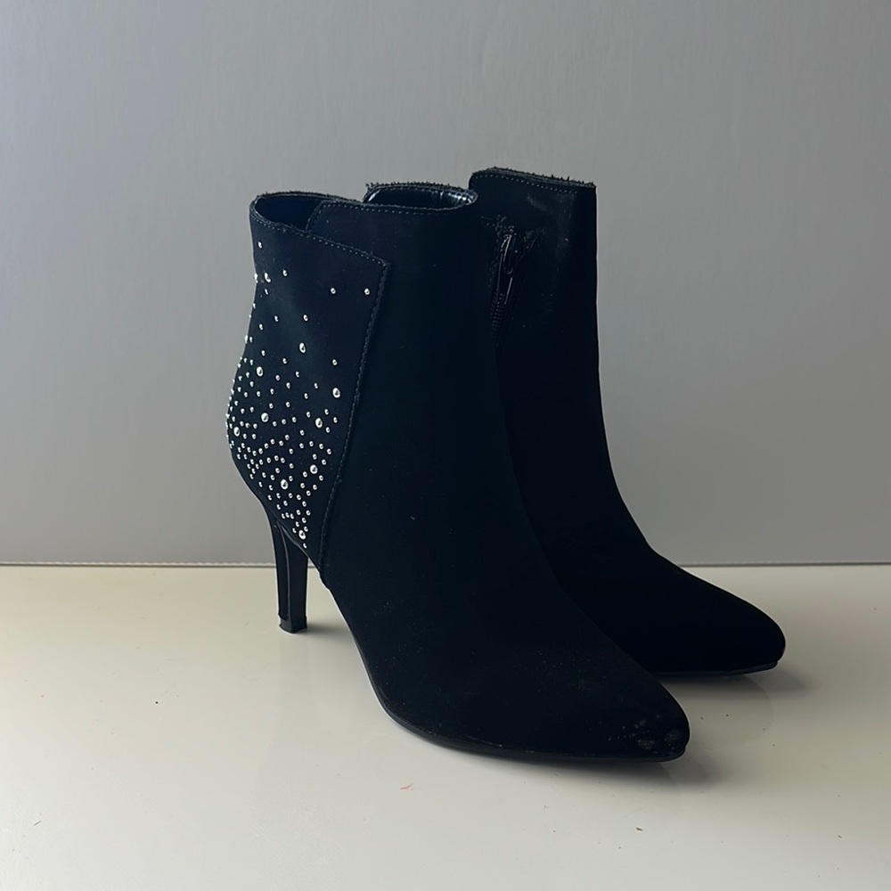 Me Too Black Heeled Boots with Rhinestone Embellishments